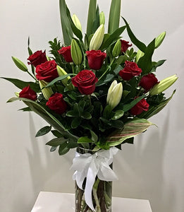 12 Red Roses and White Lilies Bouquet