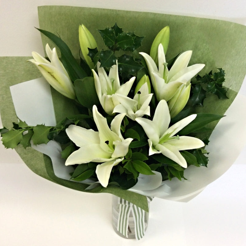 White Oriental Lily Christmas Bouquet