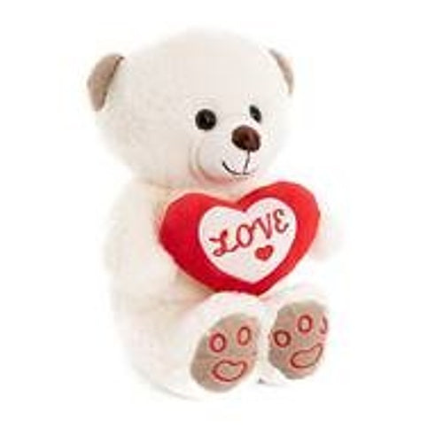 White teddy with love heart – Flowers Of Adelaide